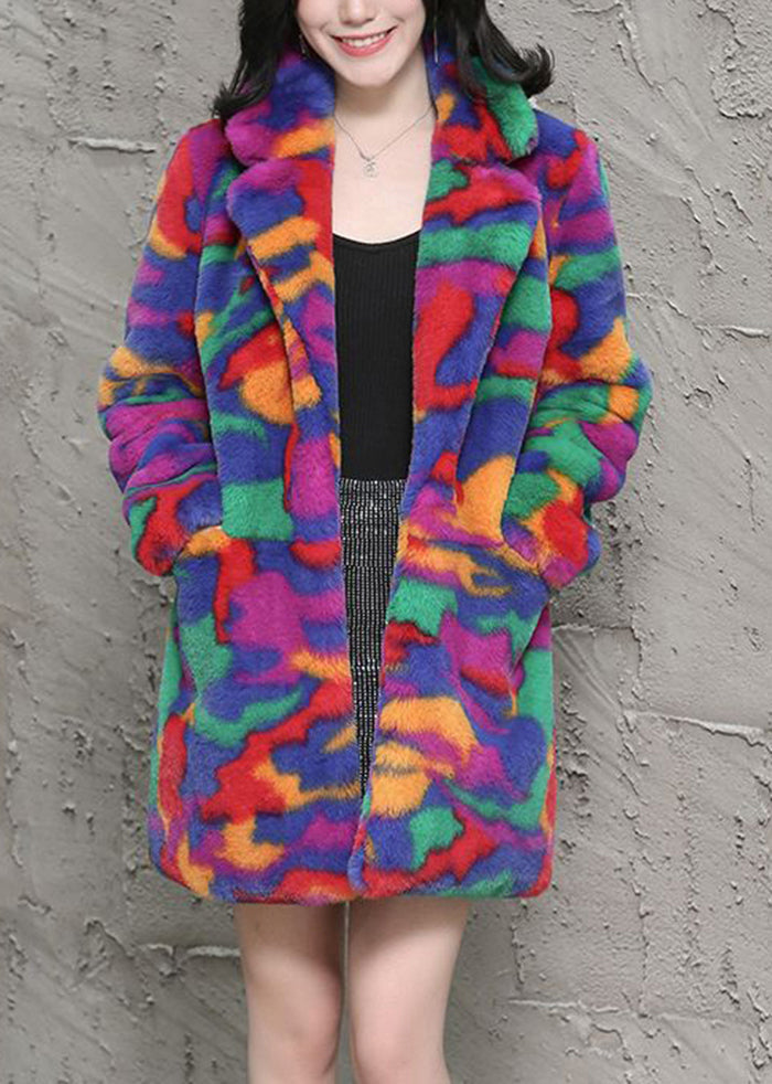 Multicolor Oversized Tie Dye Faux Fur Jackets Winter