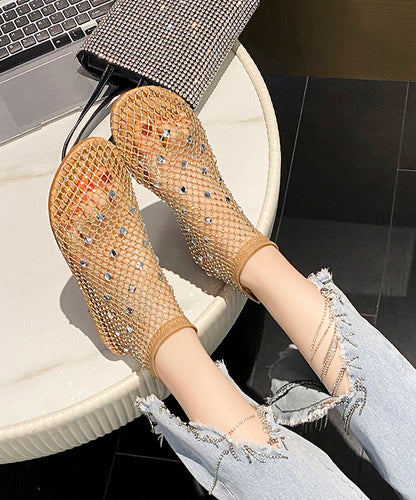 Black Multi Zircon Splicing Breathable Mesh Boots