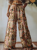 Boho Wildflower Embroidered Linen Blend Comfy Pants artswardrobe