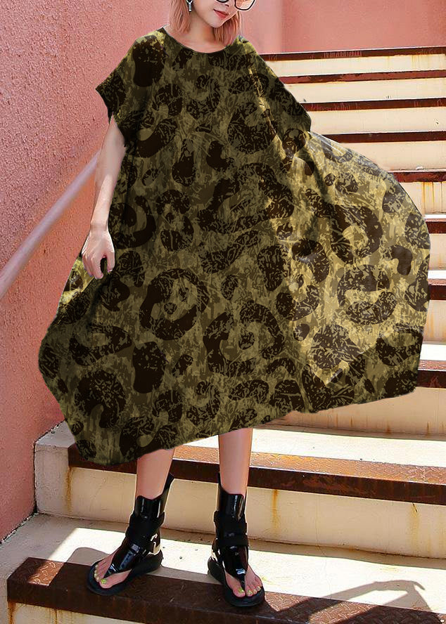 Simple Brown Leopard Print Cotton Summer Dress