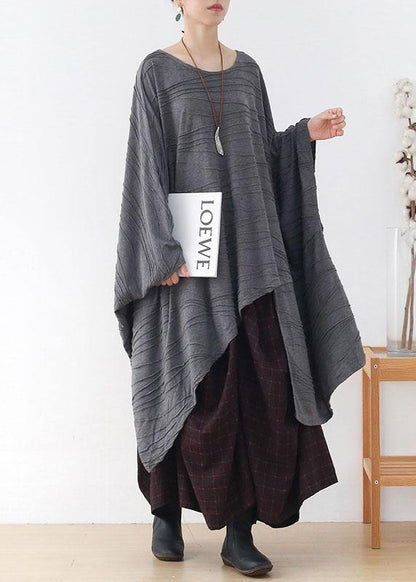 Modern Grey Wrinkled Knit Fall Long Sleeve Shirt