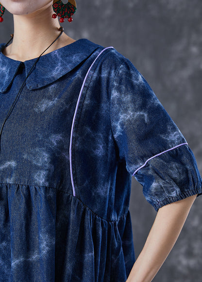 Navy Tie Dye Exra Large Hem Denim Holiday Dress Summer
