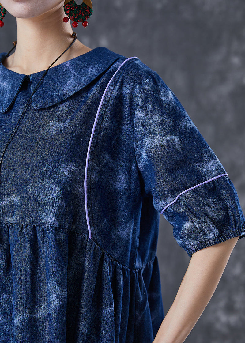 Navy Tie Dye Exra Large Hem Denim Holiday Dress Summer
