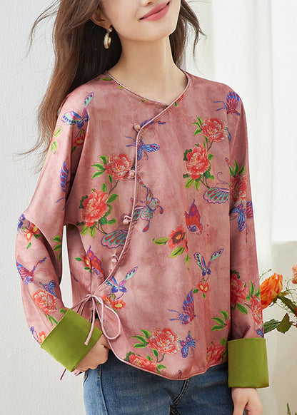 Pink O Neck Print Shirt Top Spring