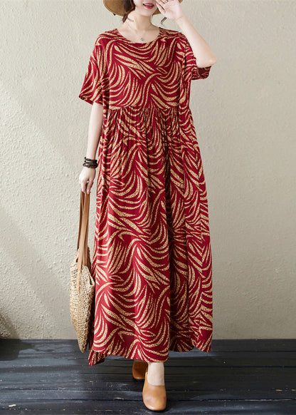 Red Oversized Print Cotton Long Dresses Summer