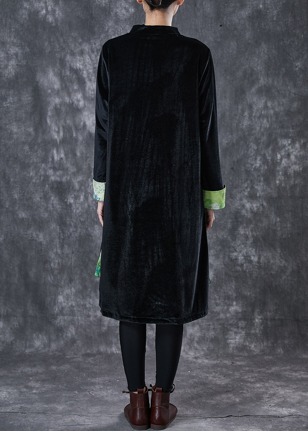 Black Chinese Button Silk Velvet Coat Outwear Spring