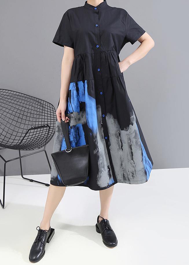 Woman Summer Black Shirt Lady Midi Dress