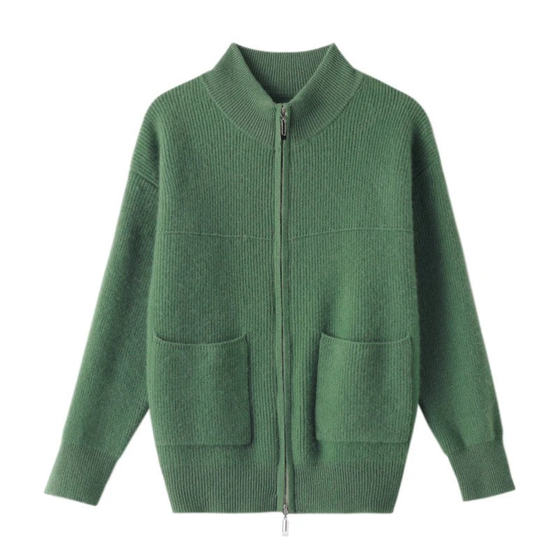 JO | Cozy knitted cardigan with stand-up collar and zipper