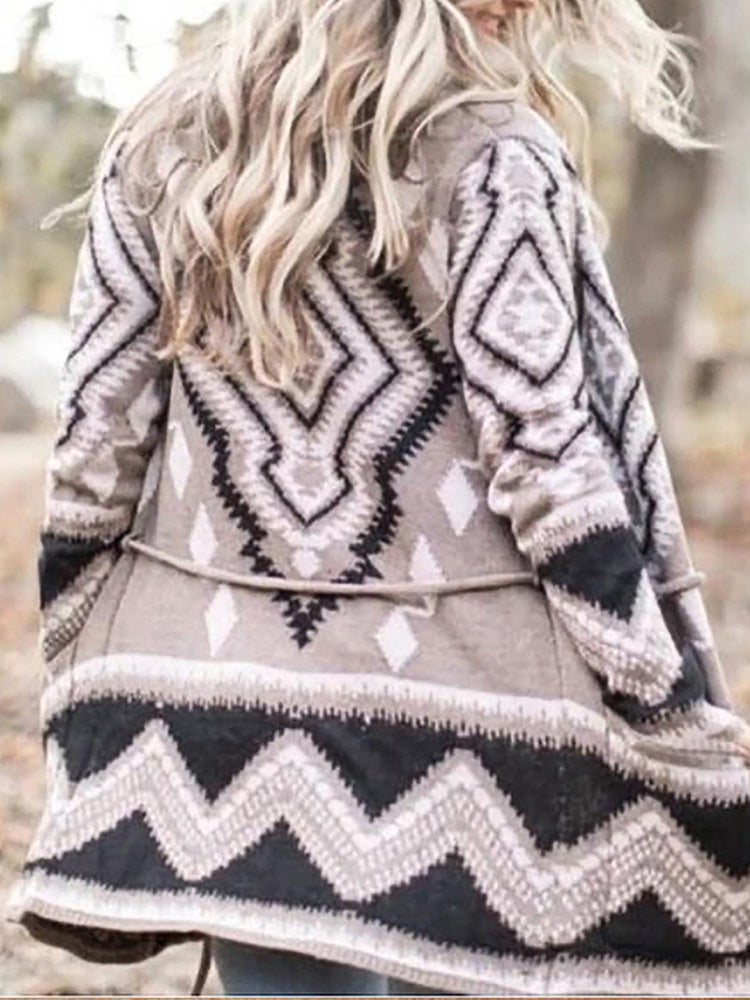 Western Geometric Pattern Vintage Cozy Cardigan artswardrobe
