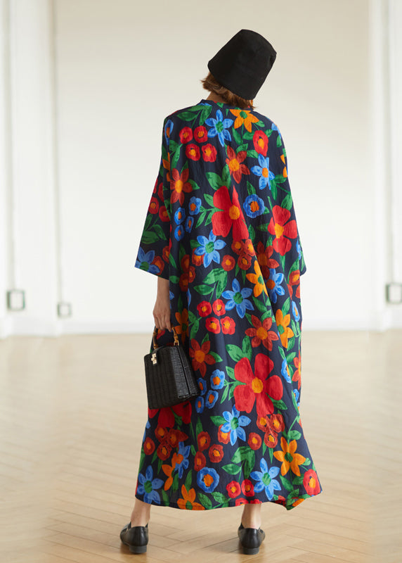 Oversized V Neck Cotton Vacation Robe Dresses Fall