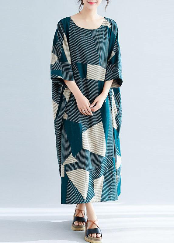 Green Striped O-neck Loose Summer Bat Wing Sleeve Summer Dress