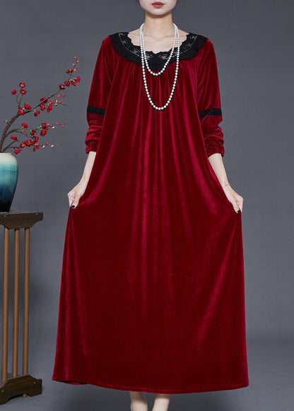 Mulberry Oversized Patchwork Lace Silk Velour Dress Fall