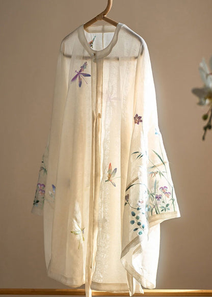 Apricot O-neck Embroidered Button Shirt Fall