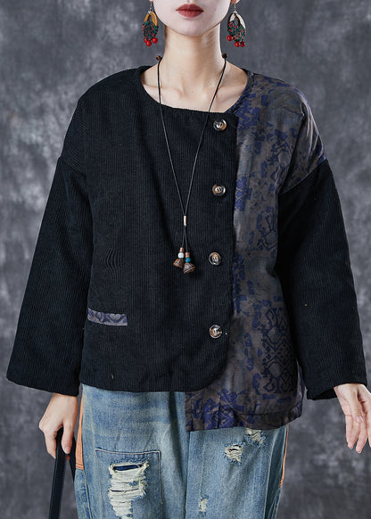 Black Asymmetrical Patchwork Fine Cotton Filled Coats Winter