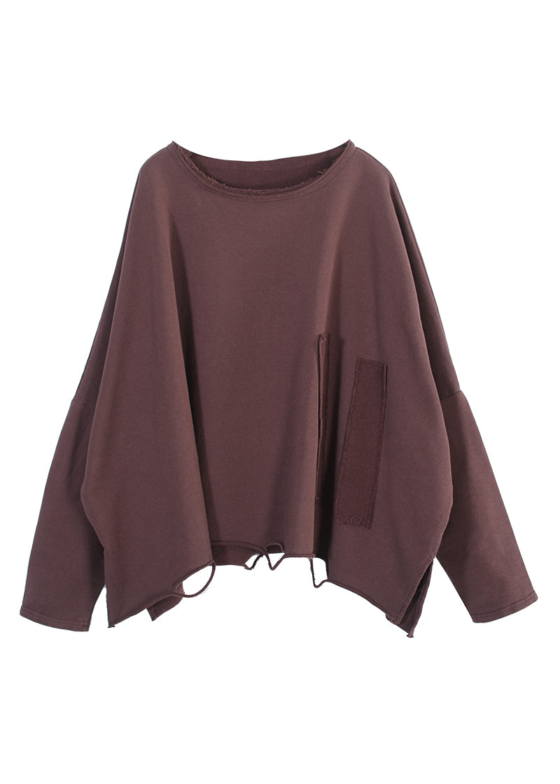 Chocolate O-neck Side Open Sweatshirt Fall