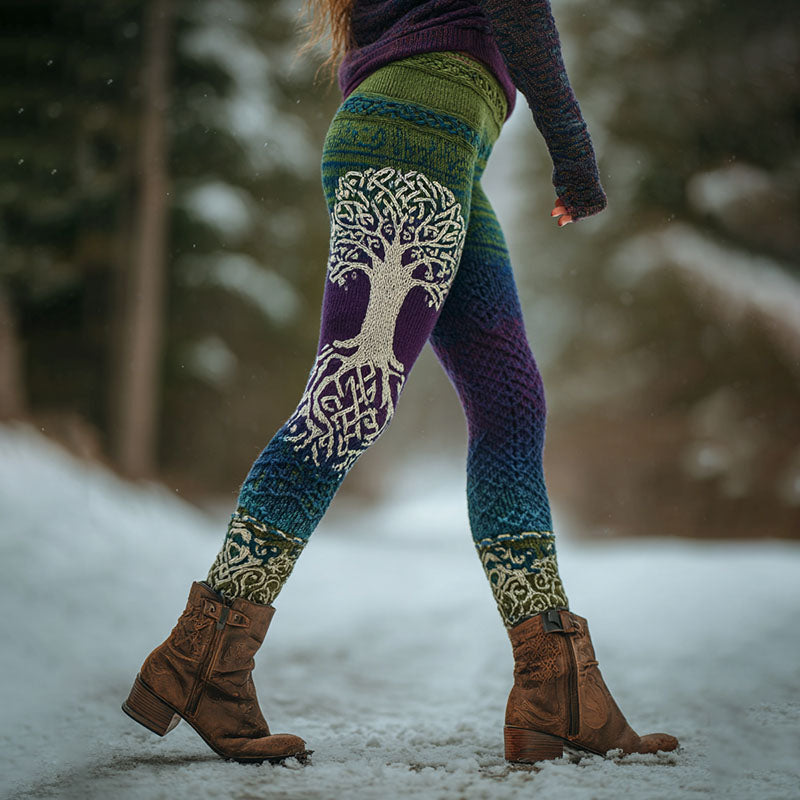 Comstylish Women's Viking Celtic Knot Tree Of Life Art Knit Leggings