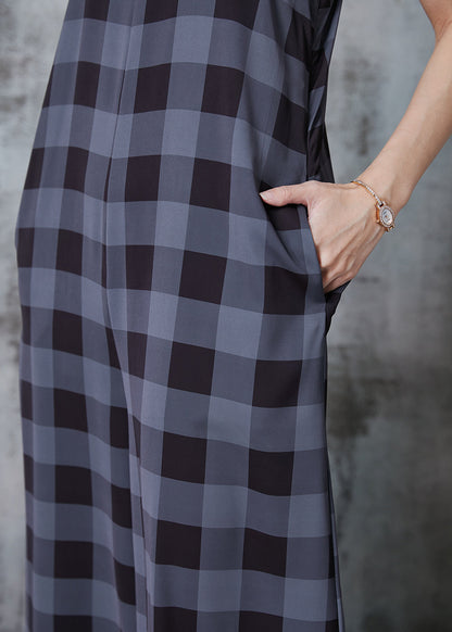 Dull Grey Oversized Plaid Chiffon Jumpsuits Summer