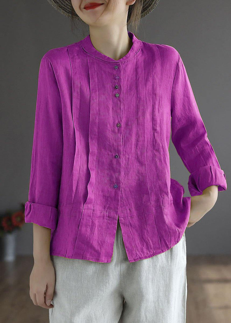 Gray Geometry Button Fall Top Long Sleeve Linen