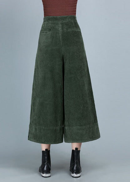 Green High Waist Corduroy Wide Leg Fall Pants