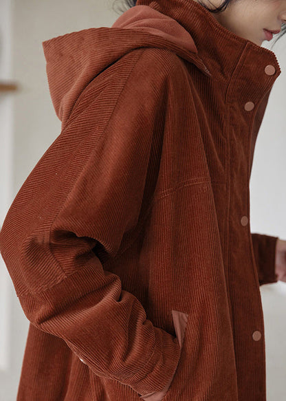 Brown Oversized Patchwork Warm Fleece Corduroy Jackets Winter