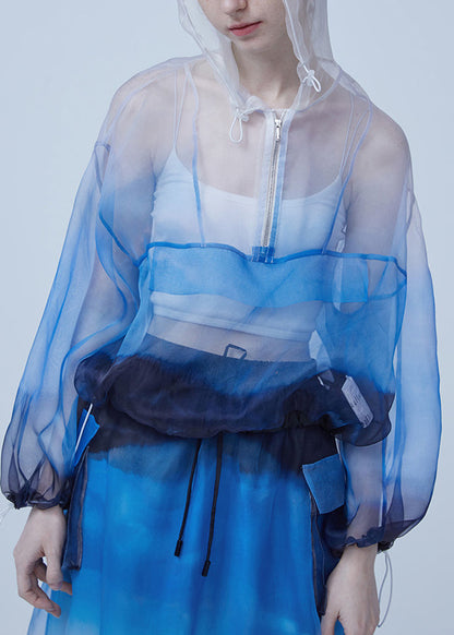 Summer New Gradient Color Silk Sunscreen Top and Skirt Two Piece Set