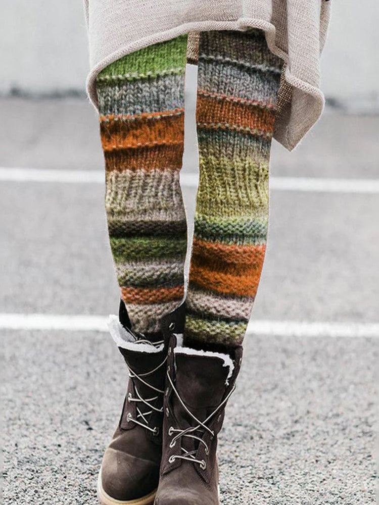 Vintage Colorblock Patchwork Cozy Knit Leggings artswardrobe