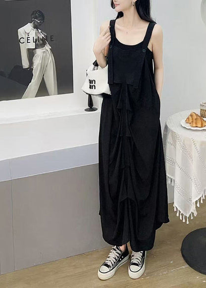 Black Wrinkled Cotton Cami Dresses Summer