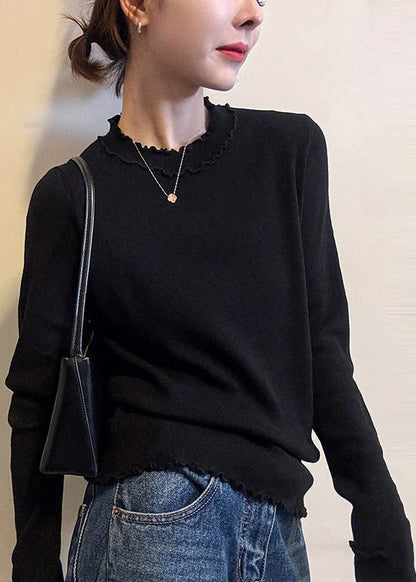 Grey Ruffled Silm Fit Knit Pullover Spring