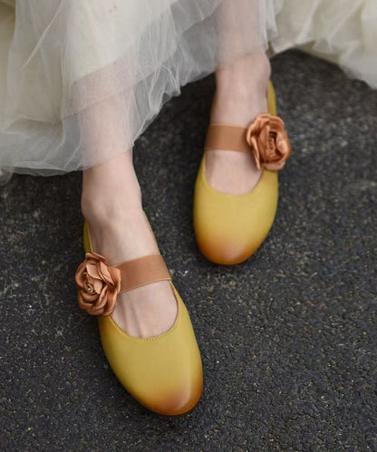 Yellow Sheepskin Fine Splicing Flat Shoes for