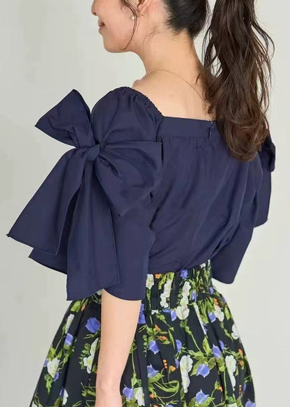 Navy Cold Shoulder Cotton Shirt Top Summer