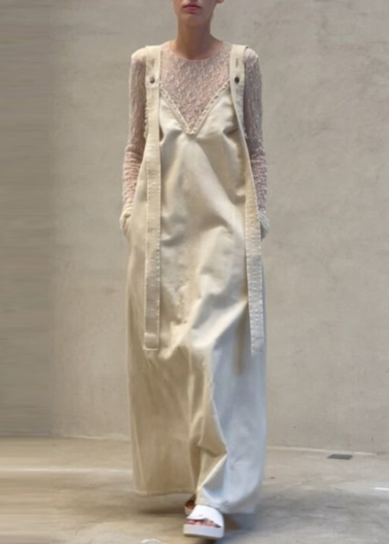 New Lace Top Beige Strap Skirt Two-piece Set for Summer