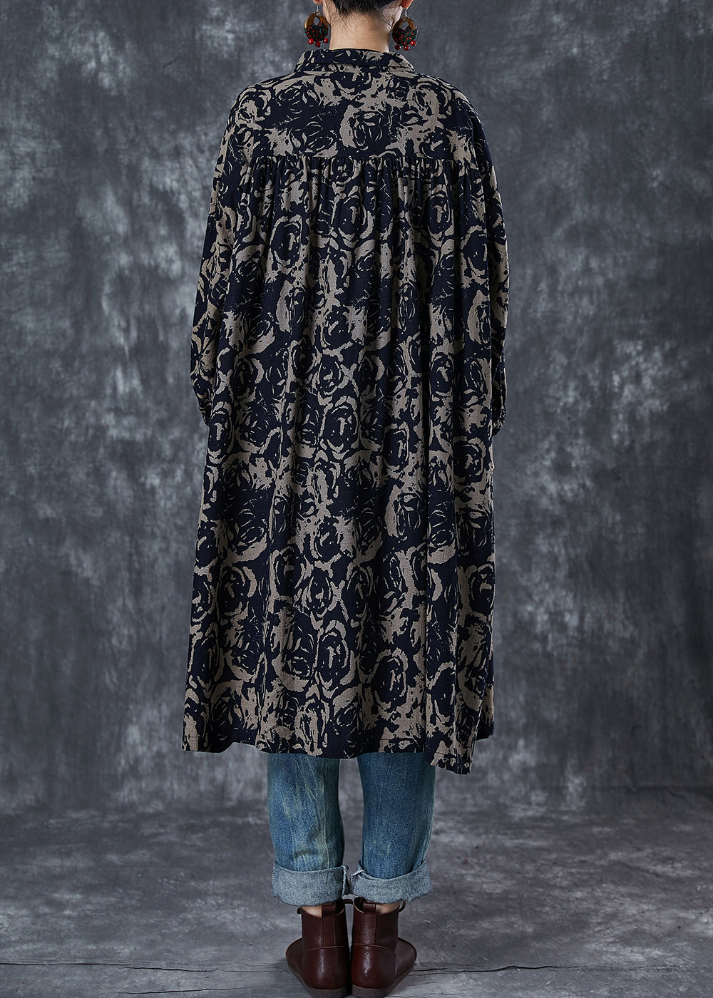 Coffee Print Cotton Shirt Dress Oversized Spring