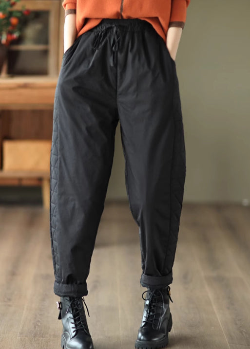 Coffee Oversized Warm Fine Cotton Filled Harem Pants Winter