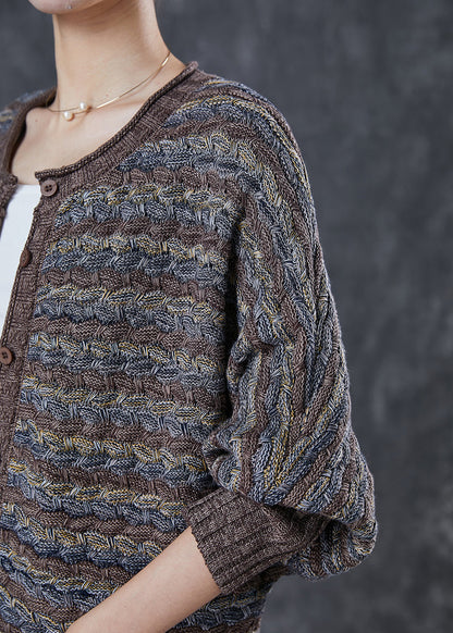Coffee Striped Knit Cardigans Oversized O-neck Spring