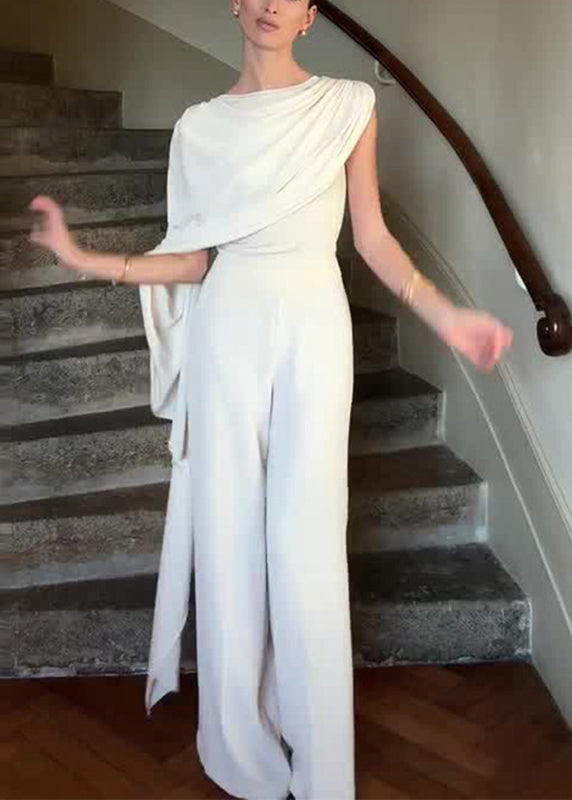 White Asymmetrical Slim Jumpsuits Summer