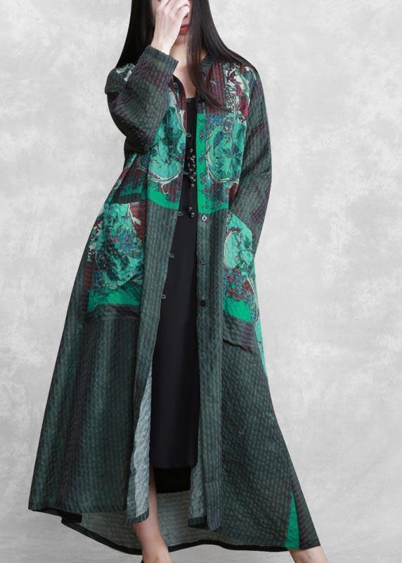 Modern Stand Collar Spring Tunics Sewing Green Print a Line Dress