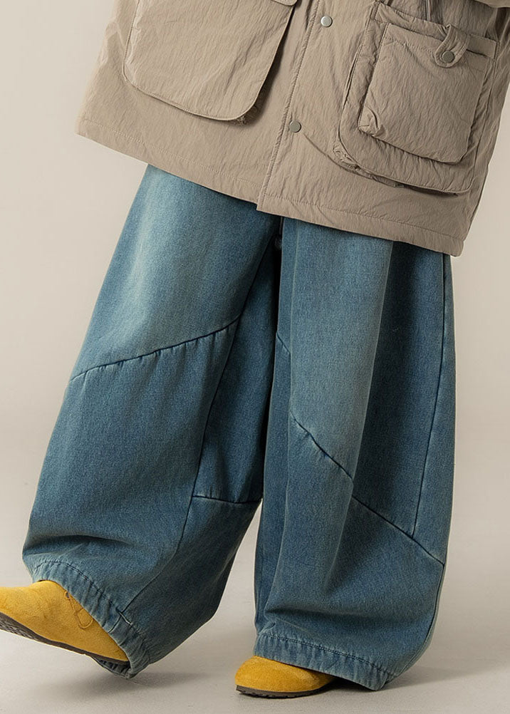 Blue High Waist Patchwork Wide Leg Pants Spring