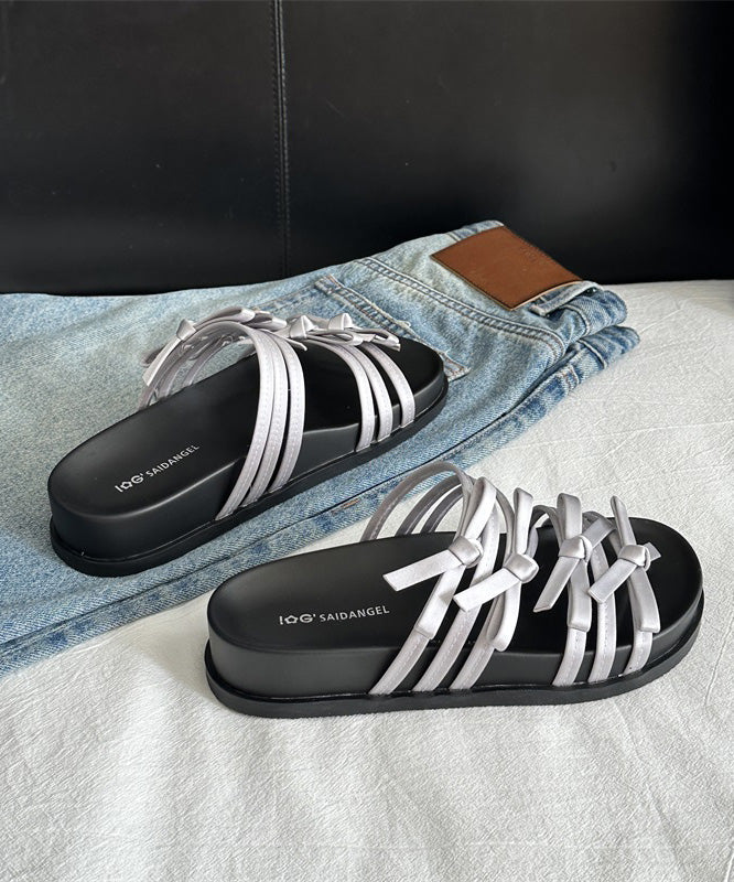 New Versatile Silver Bow Platform Slide Sandals