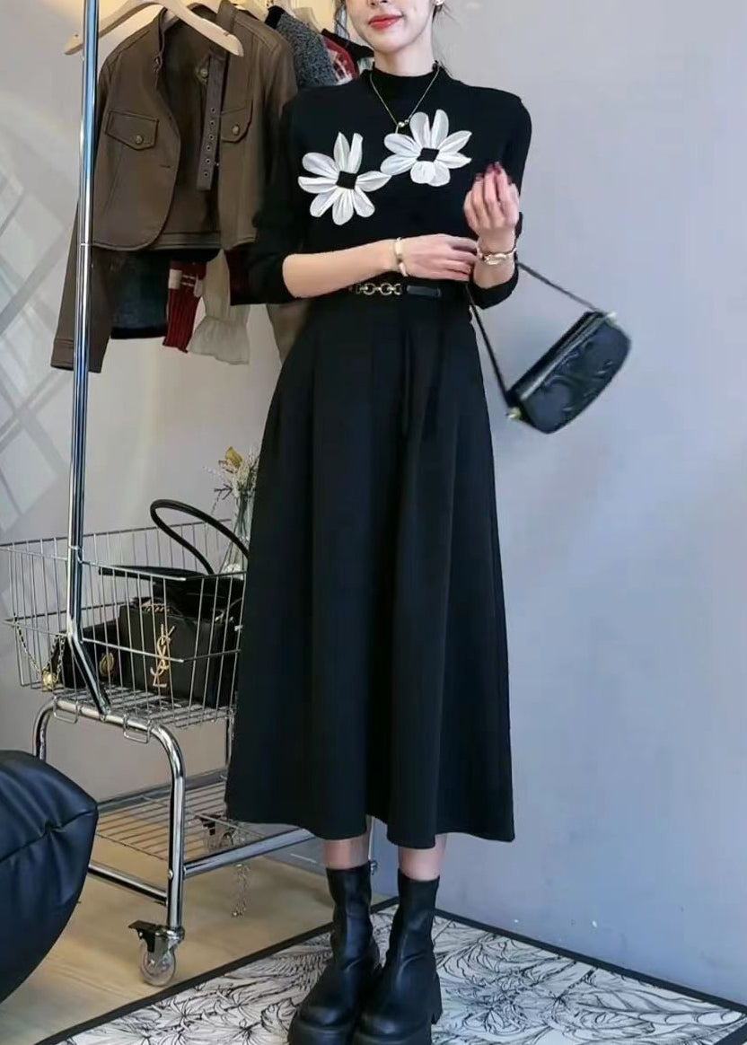 Black O Neck Pockets Patchwork Three Pieces Set Waistcoat Sleeveless