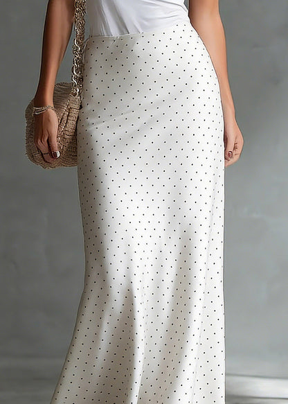 White High Waist Dot Satin a Line Skirts Summer