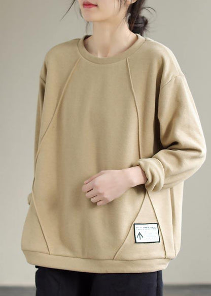 O Neck Patchwork Spring Crane Tops Outfits Khaki Shirt