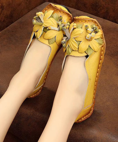 Retro Splicing Flats Yellow Faux Leather Soofairy Shoes-20251