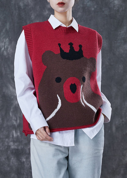 Mulberry Oversized Cartoon Print Knit Vests Spring
