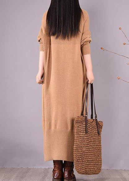 French Khaki Dress Zippered Pockets Dresses Spring Dress