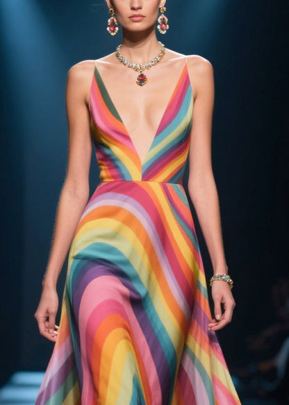 Rainbow Decorated Silk Vestidos Dress Summer