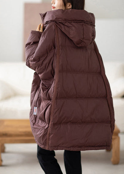 Khaki Hooded Pockets Fine Cotton Filled Witner Coats