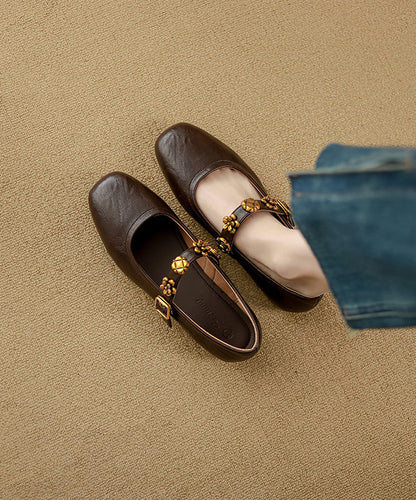 Brown Penny Loafers Faux Leather Splicing Buckle Strap