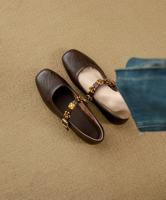Brown Penny Loafers Faux Leather Splicing Buckle Strap