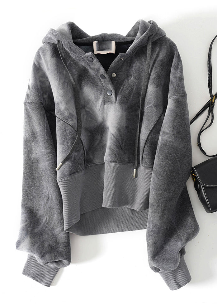 Grey Tie Dye Drawstring Hooded Sweatshirts Top Spring