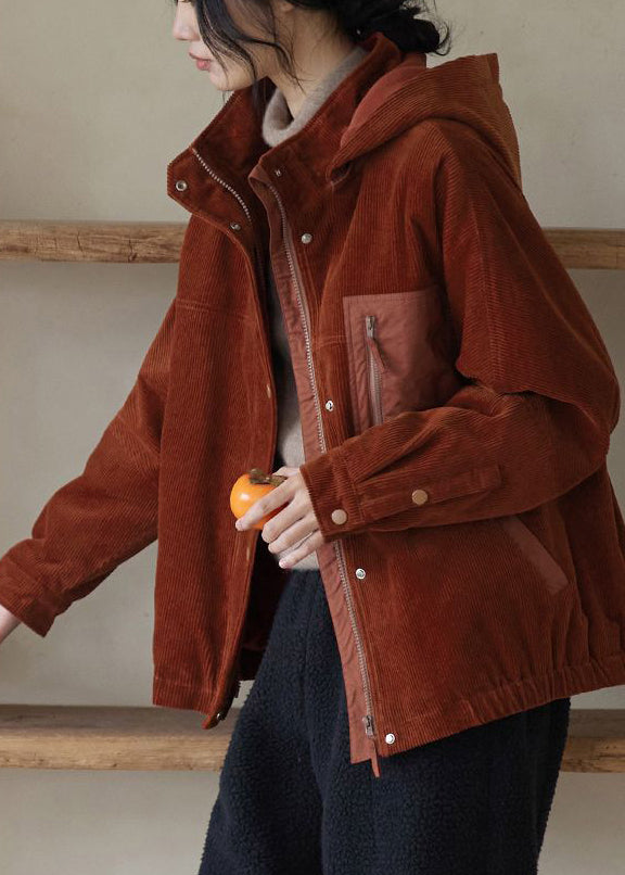 Brown Oversized Patchwork Warm Fleece Corduroy Jackets Winter